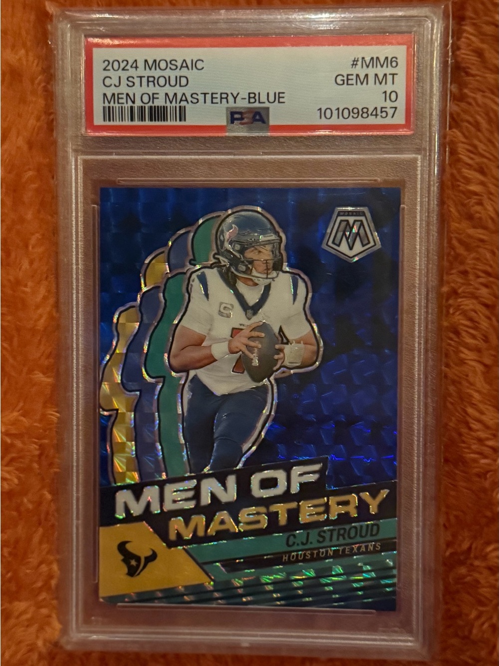 2024 Panini Mosaic C.J. Stroud Men of Mastery Blue Mosaic Prizm /99 PSA 10